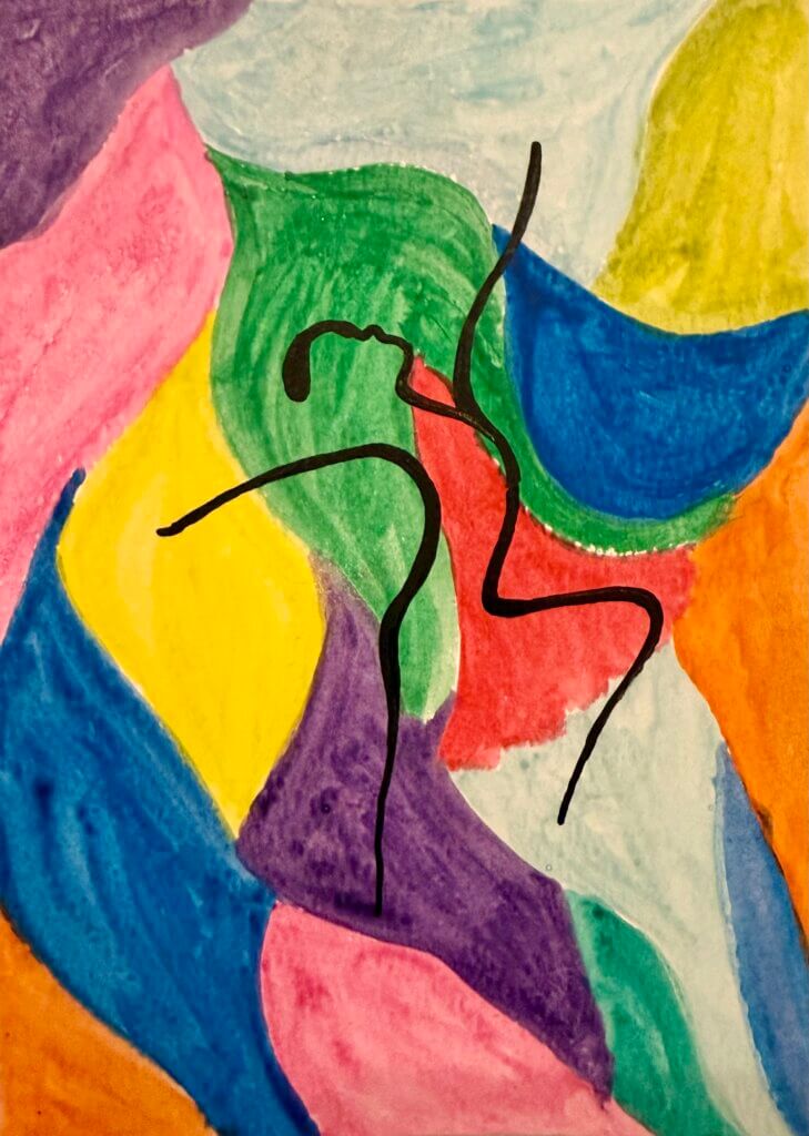Watercolors painting with a dancer silhouette