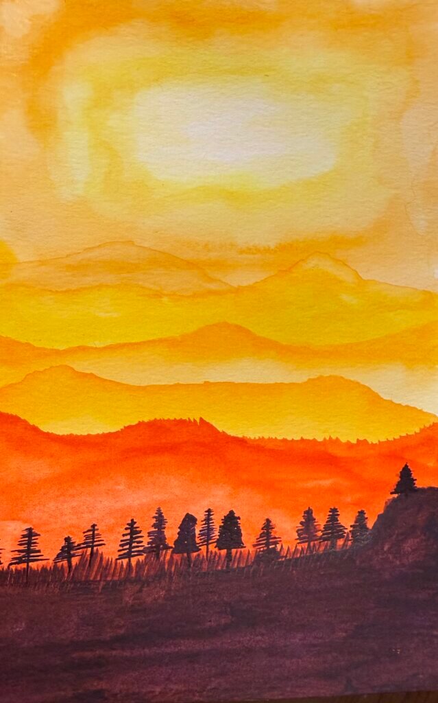 Sunset painting with water colors